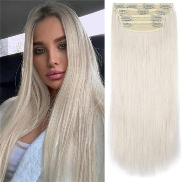 4PCS Clip in Hair Extensions, Ice Blonde #60